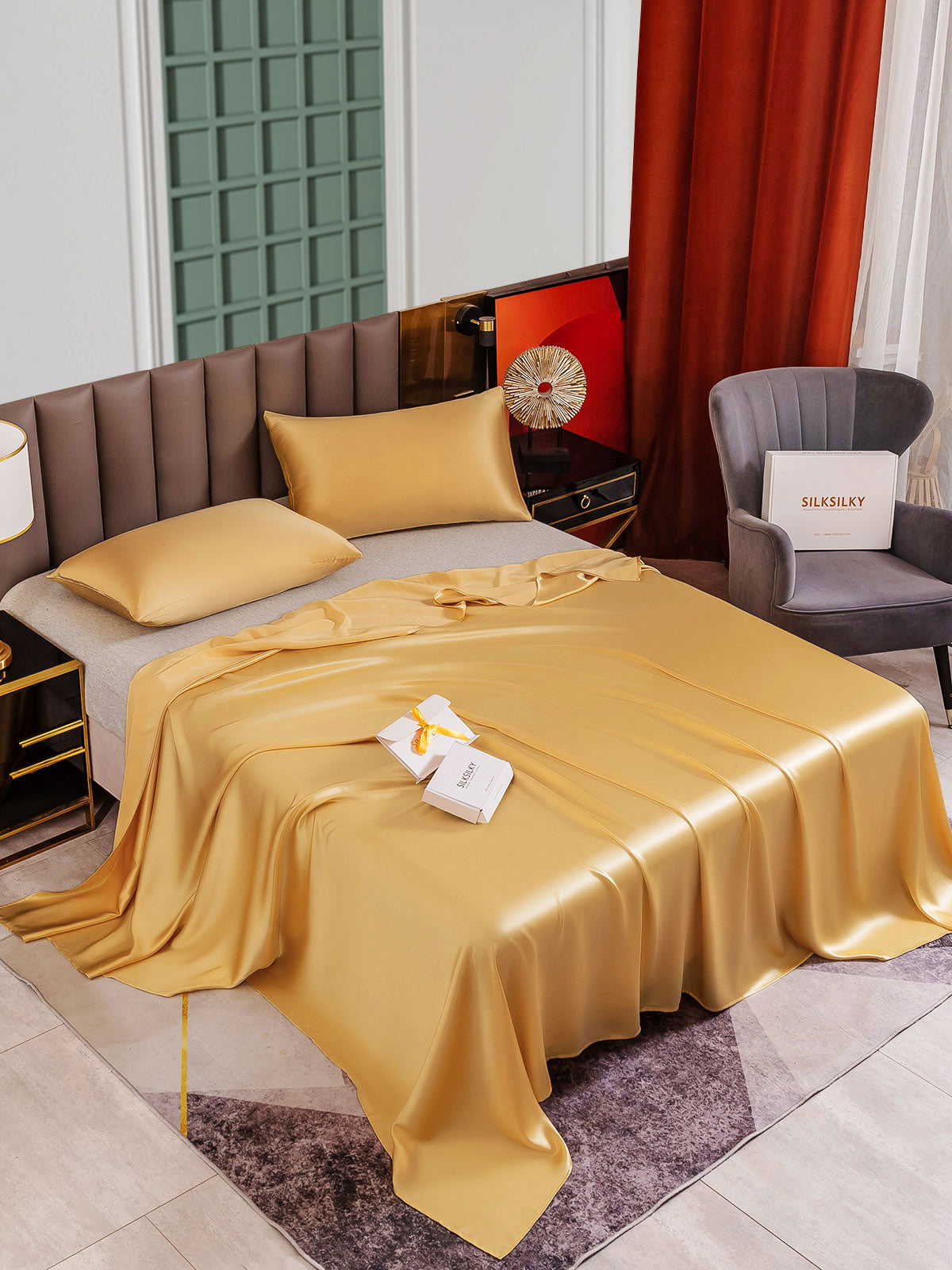 [Champagne] SilkSilky-CA 25Momme Pure Silk Bedding Set 004