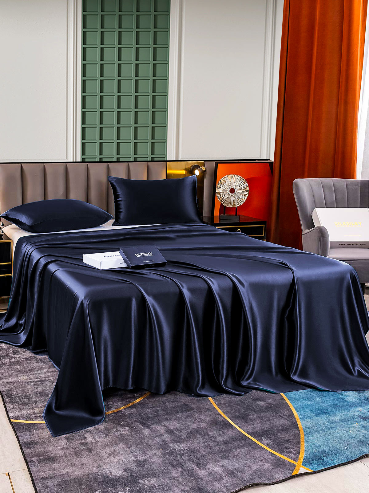 [Dark Blue] SilkSilky-CA 25Momme Pure Silk Bedding Set 003