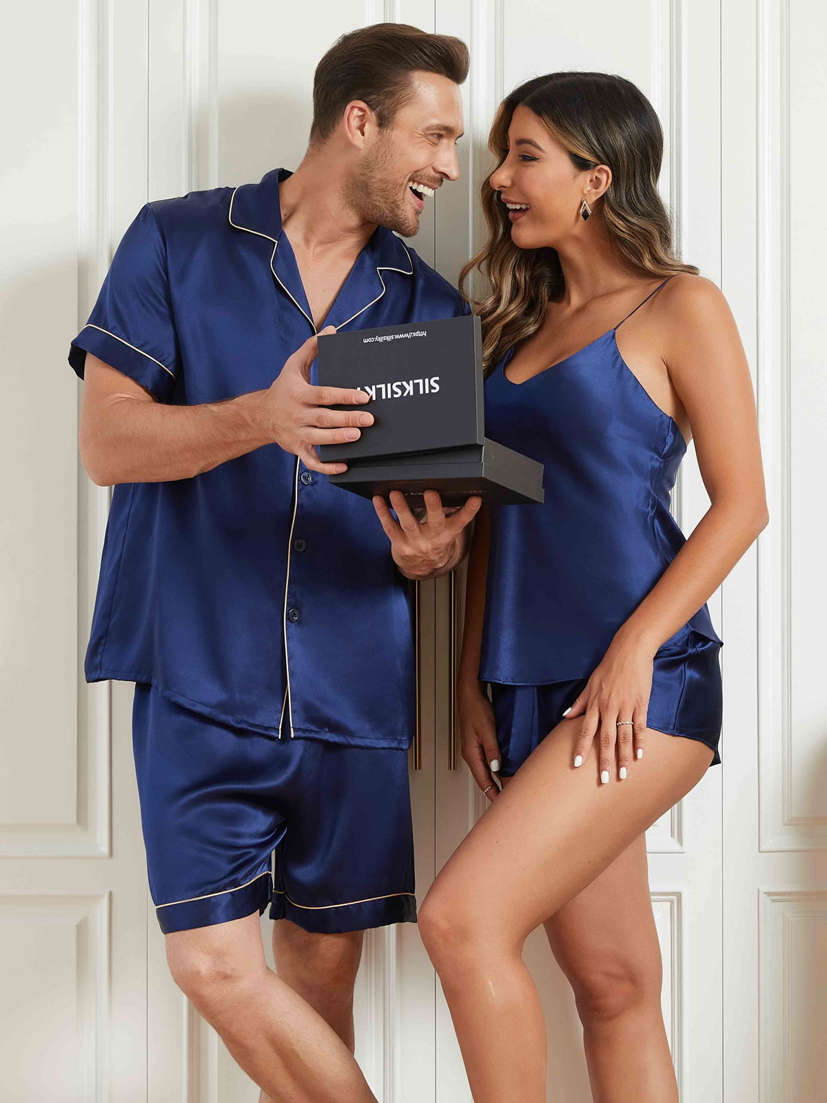 [Dark Blue] SilkSilky-CA Pure Silk Short Sleeve Couple 001