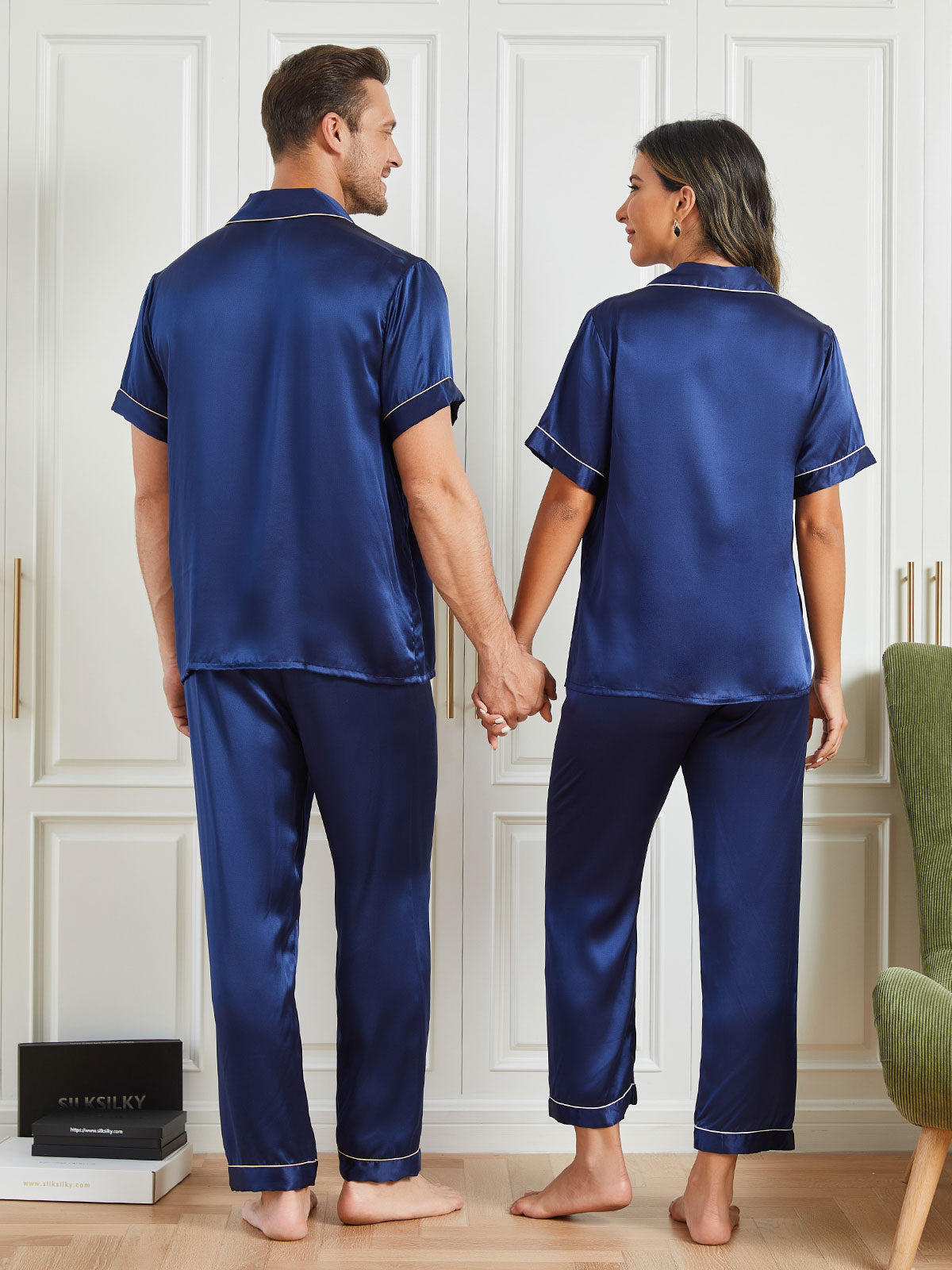 [Dark Blue] SilkSilky-CA Pure Silk Short Sleeve Couple 002