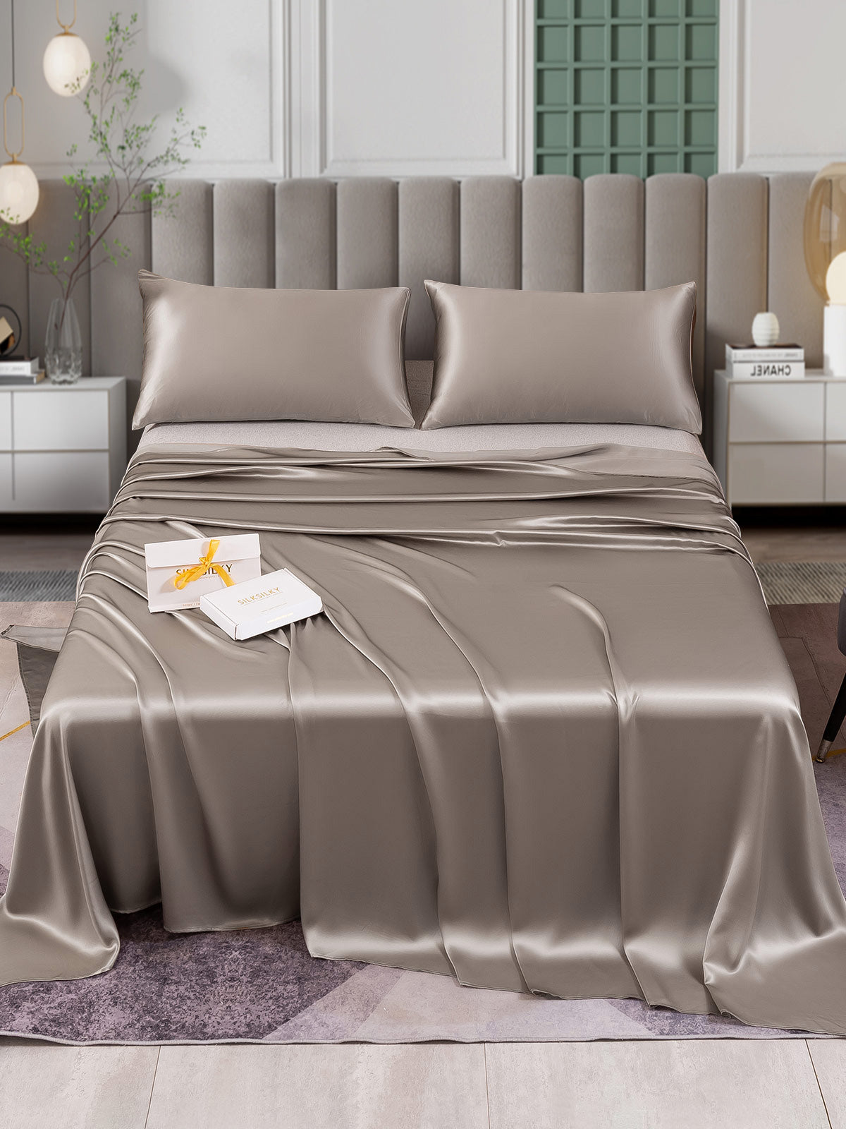 [Gray] SilkSilky-CA 25Momme Pure Silk Bedding Set 001