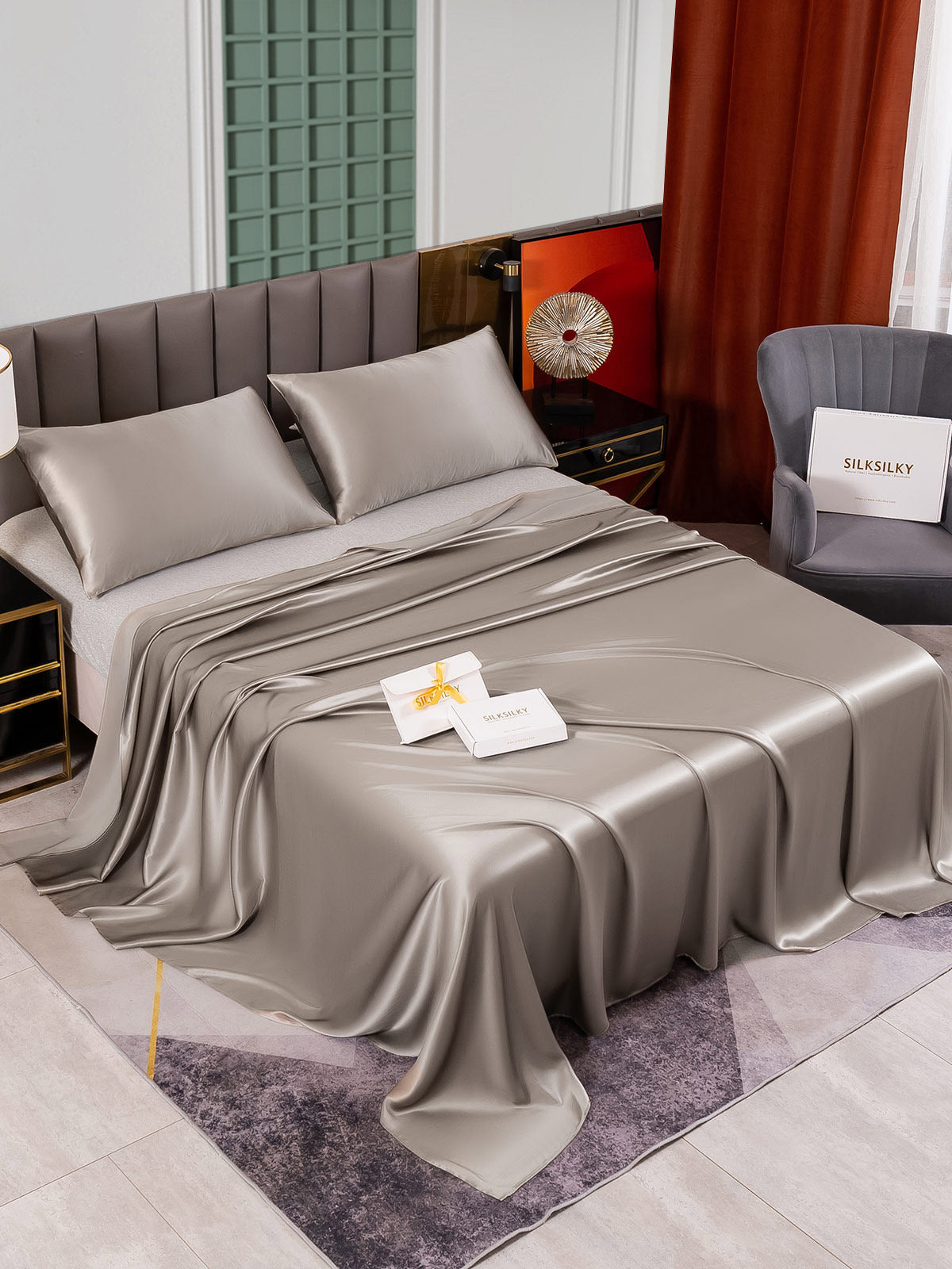 [Gray] SilkSilky-CA 25Momme Pure Silk Bedding Set 002