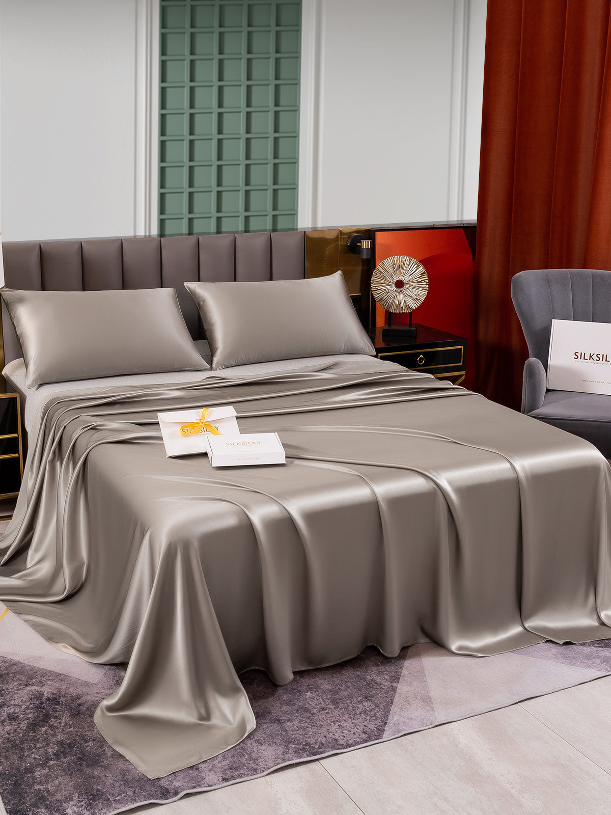 [Gray] SilkSilky-CA 25Momme Pure Silk Bedding Set 003