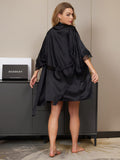 SilkSilky-CA-Pure-Silk-3/4-Sleeve-Womens-Robe-Black-002