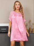 SilkSilky CA Pure Silk Short Sleeve Boat Neck Nightgown Pink 005