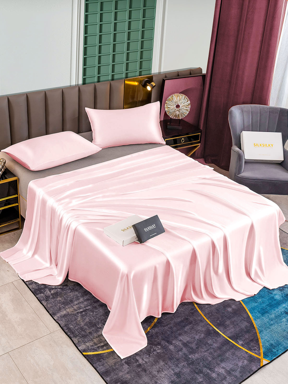 [Pink] SilkSilky-CA 25Momme Pure Silk Bedding Set 002