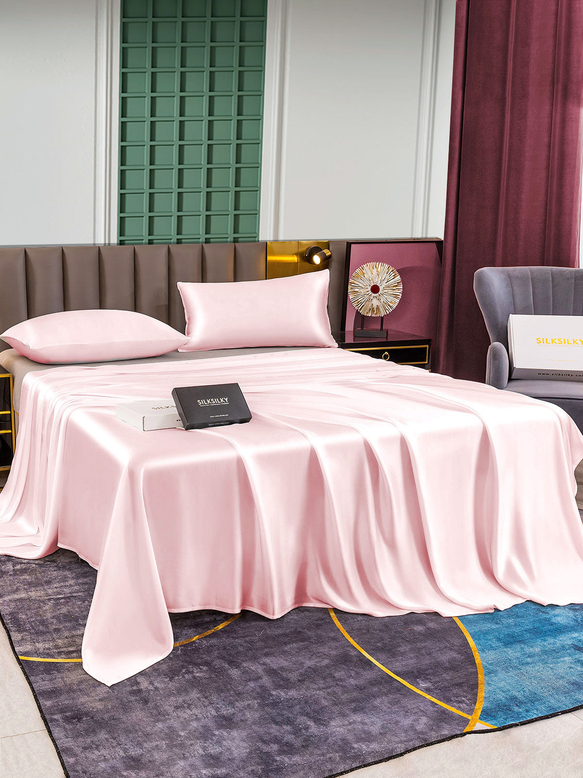 [Pink] SilkSilky-CA 25Momme Pure Silk Bedding Set 003