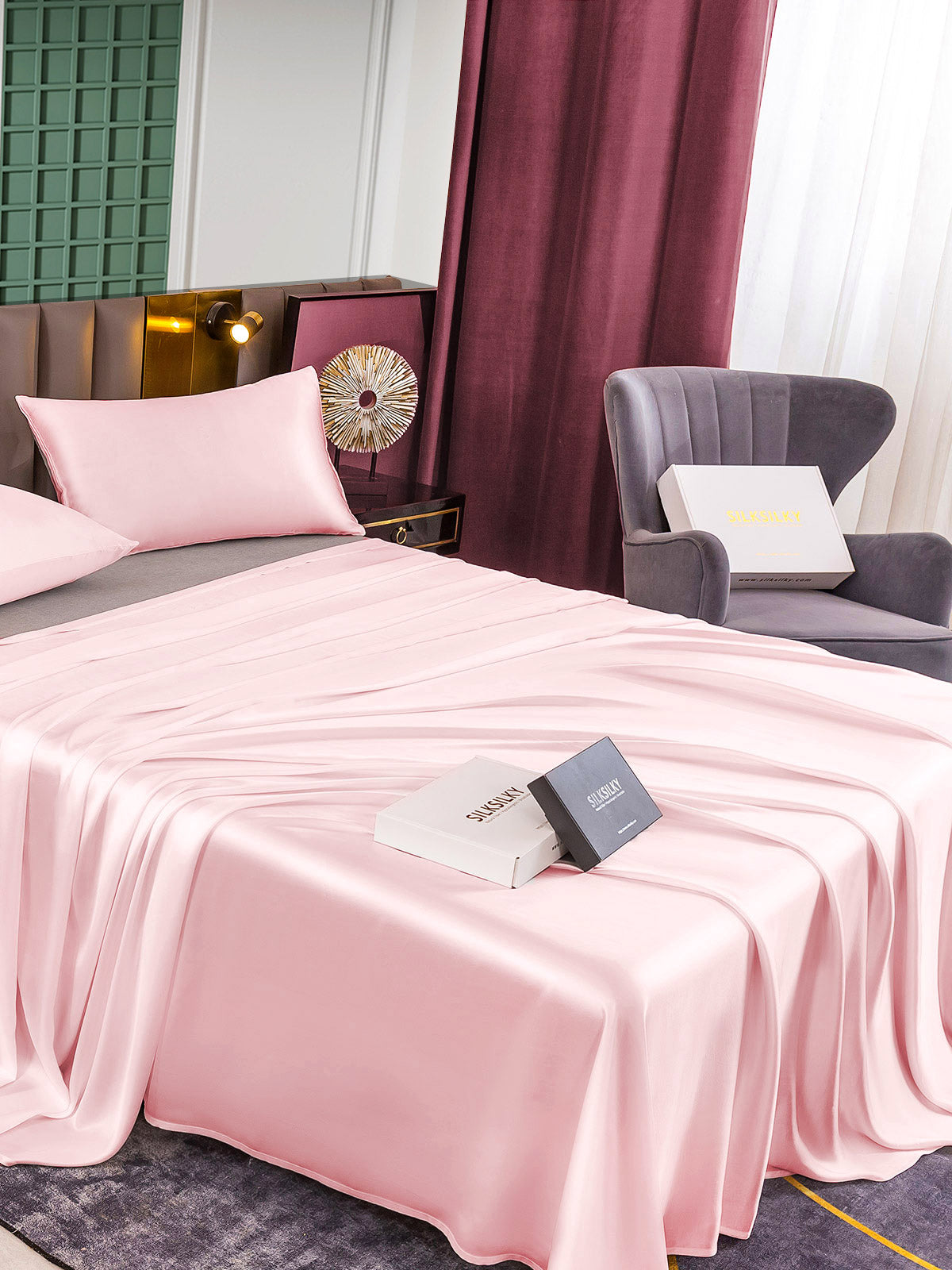 [Pink] SilkSilky-CA 25Momme Pure Silk Bedding Set 004