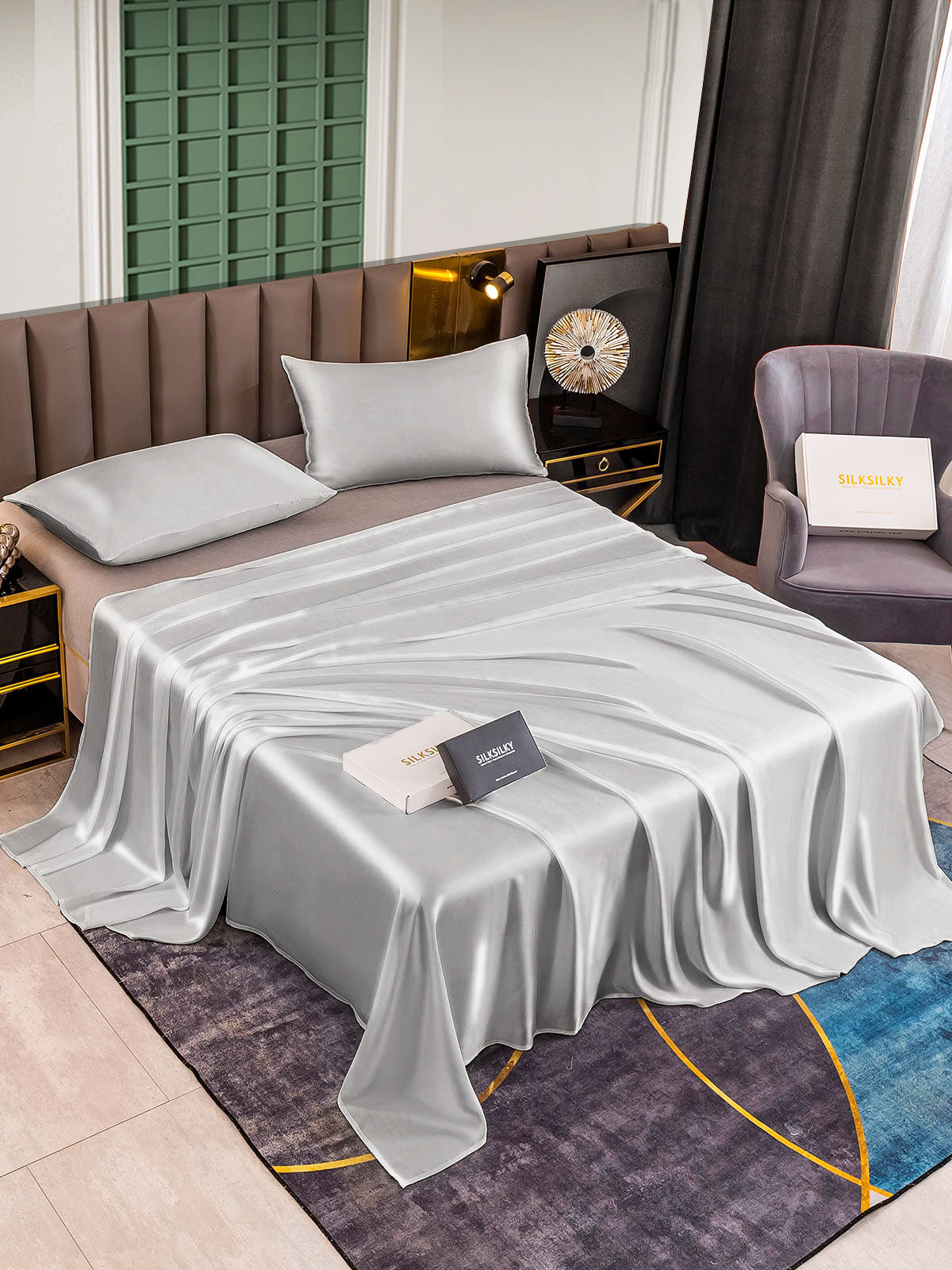 [Silver] SilkSilky-CA 25Momme Pure Silk Bedding Set 003