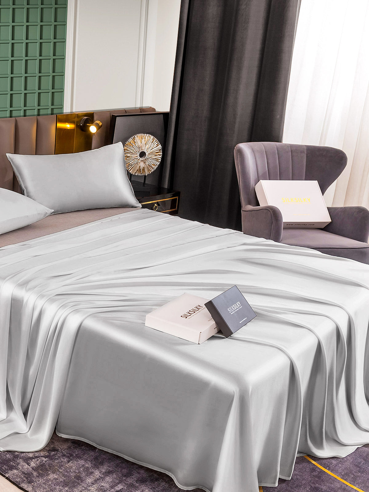 [Silver] SilkSilky-CA 25Momme Pure Silk Bedding Set 004