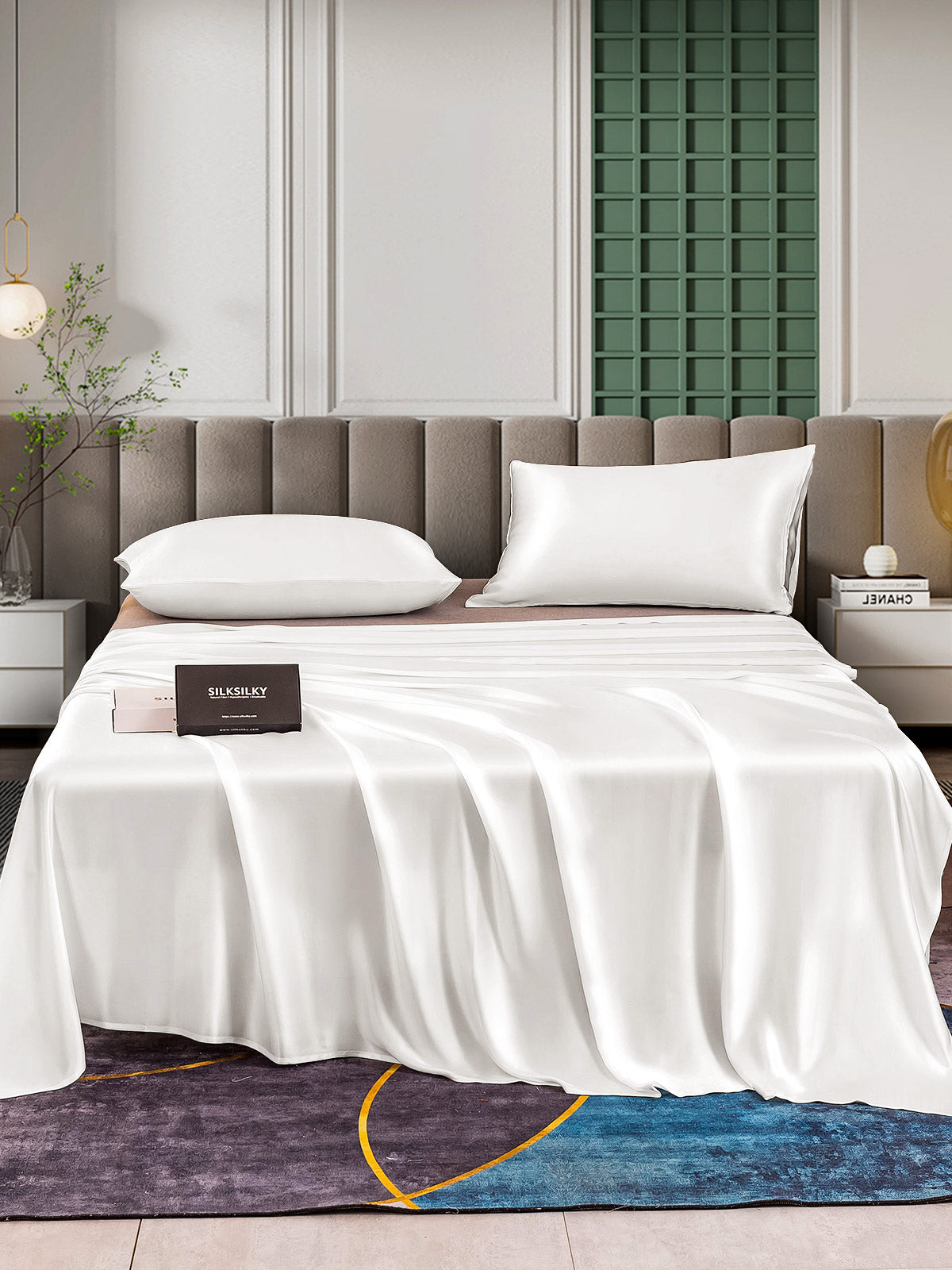 [White] SilkSilky-CA 25Momme Pure Silk Bedding Set 001