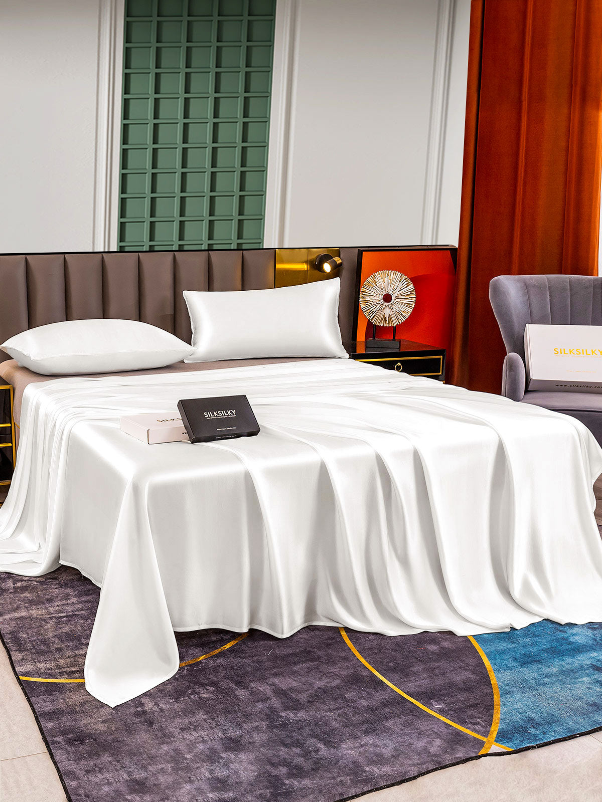 [White] SilkSilky-CA 25Momme Pure Silk Bedding Set 003