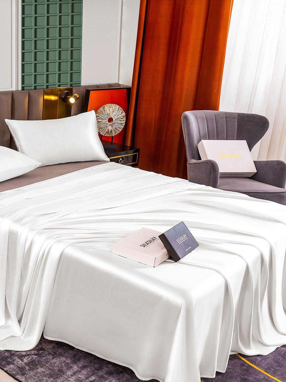 [White] SilkSilky-CA 25Momme Pure Silk Bedding Set 004