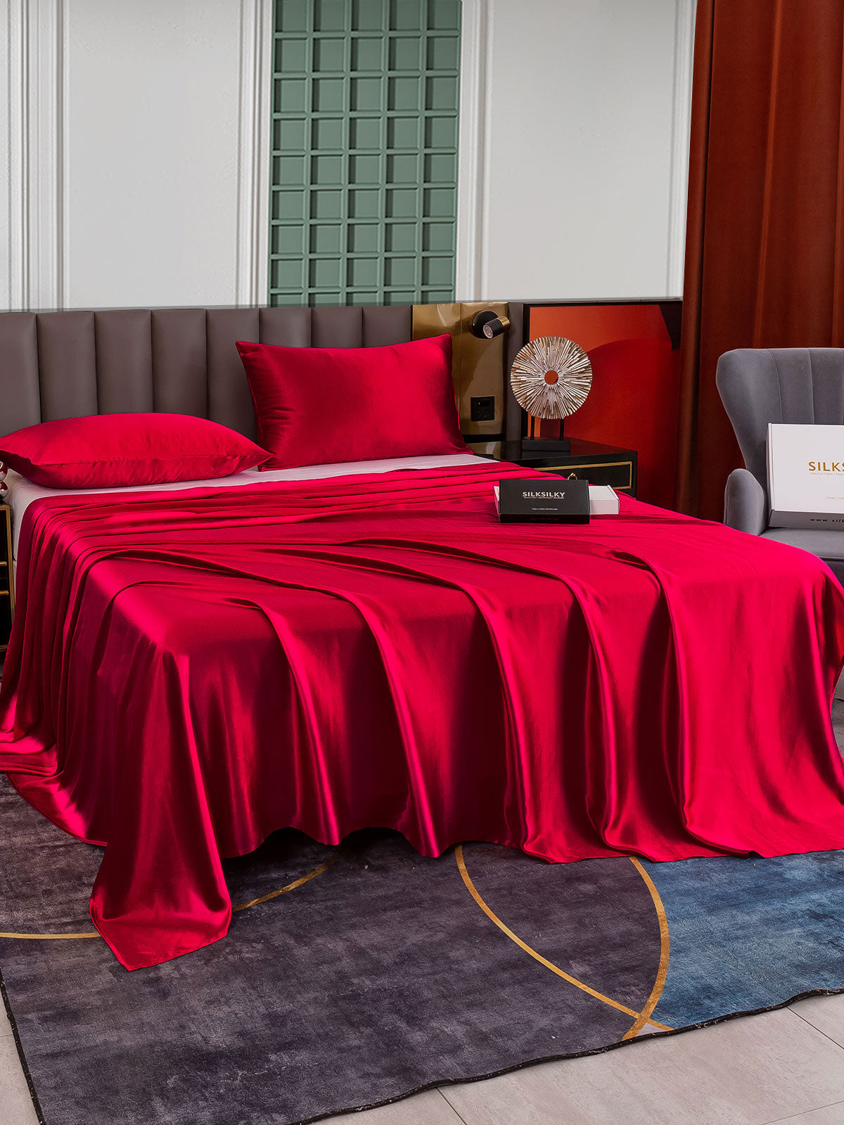 [Wine] SilkSilky-CA 25Momme Pure Silk Bedding Set 001