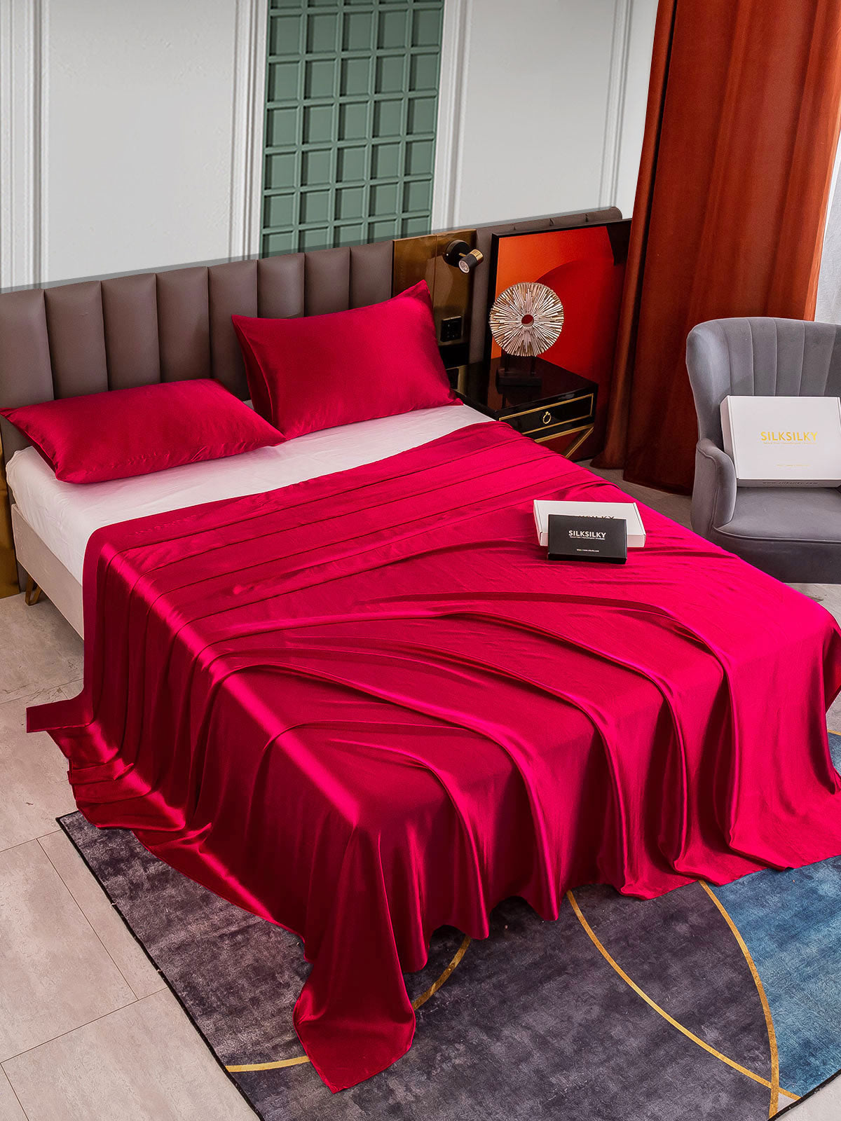 [Wine] SilkSilky-CA 25Momme Pure Silk Bedding Set 002