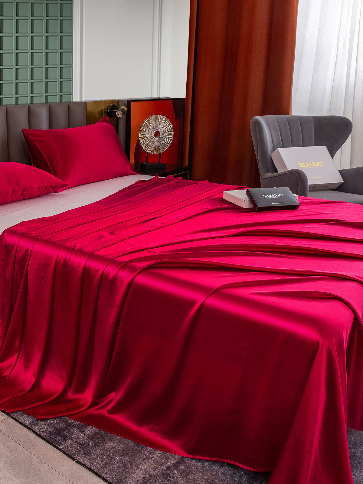 [Wine] SilkSilky-CA 25Momme Pure Silk Bedding Set 003