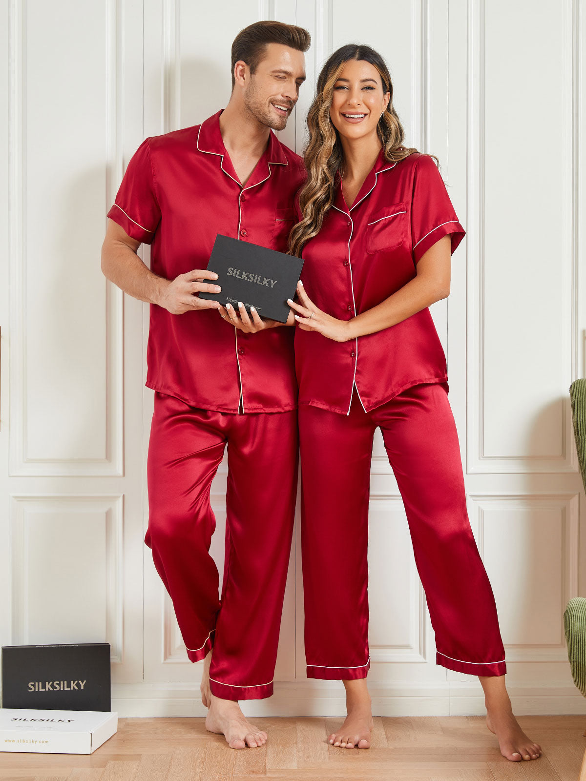 [Wine] SilkSilky-CA Pure Silk Short Sleeve Couple 004