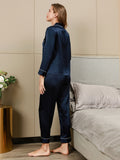 SilkSilky CA Pure Silk Long Sleeve Lapel Women's Pajamas DarkBlue 003