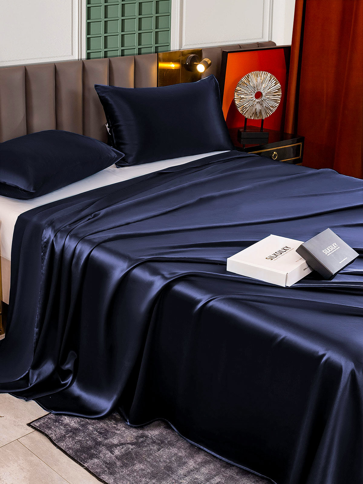 SilkSilky CA 25Momme Pure Silk Bedding Set DarkBlue 004