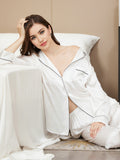 SilkSilky CA Pure Silk Long Sleeve Lapel Women's Pajamas White 002