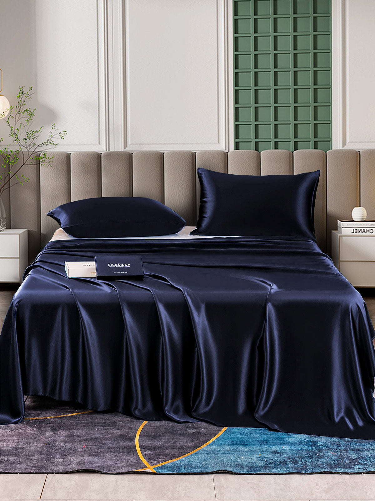 SilkSilky CA 25Momme Pure Silk Bedding Set DarkBlue 001