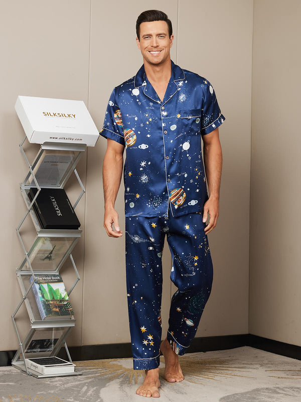19Momme Pure Silk Galaxy Pattern Mens Pajamas Set